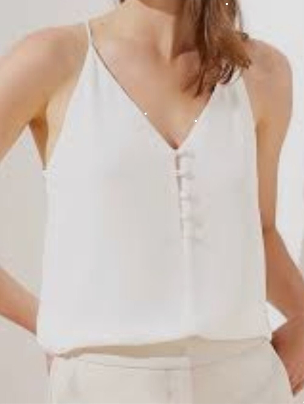 Loft Covered Button Strappy Cream Cami, Size MP